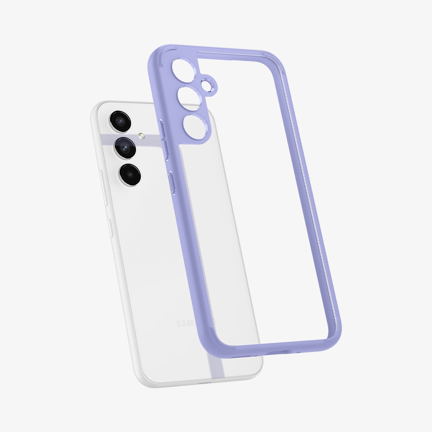 ACS06098 - Galaxy A54 5G Case Ultra Hybrid in Awesome Violet showing the light colored tpu back case frame hovering in front of a device