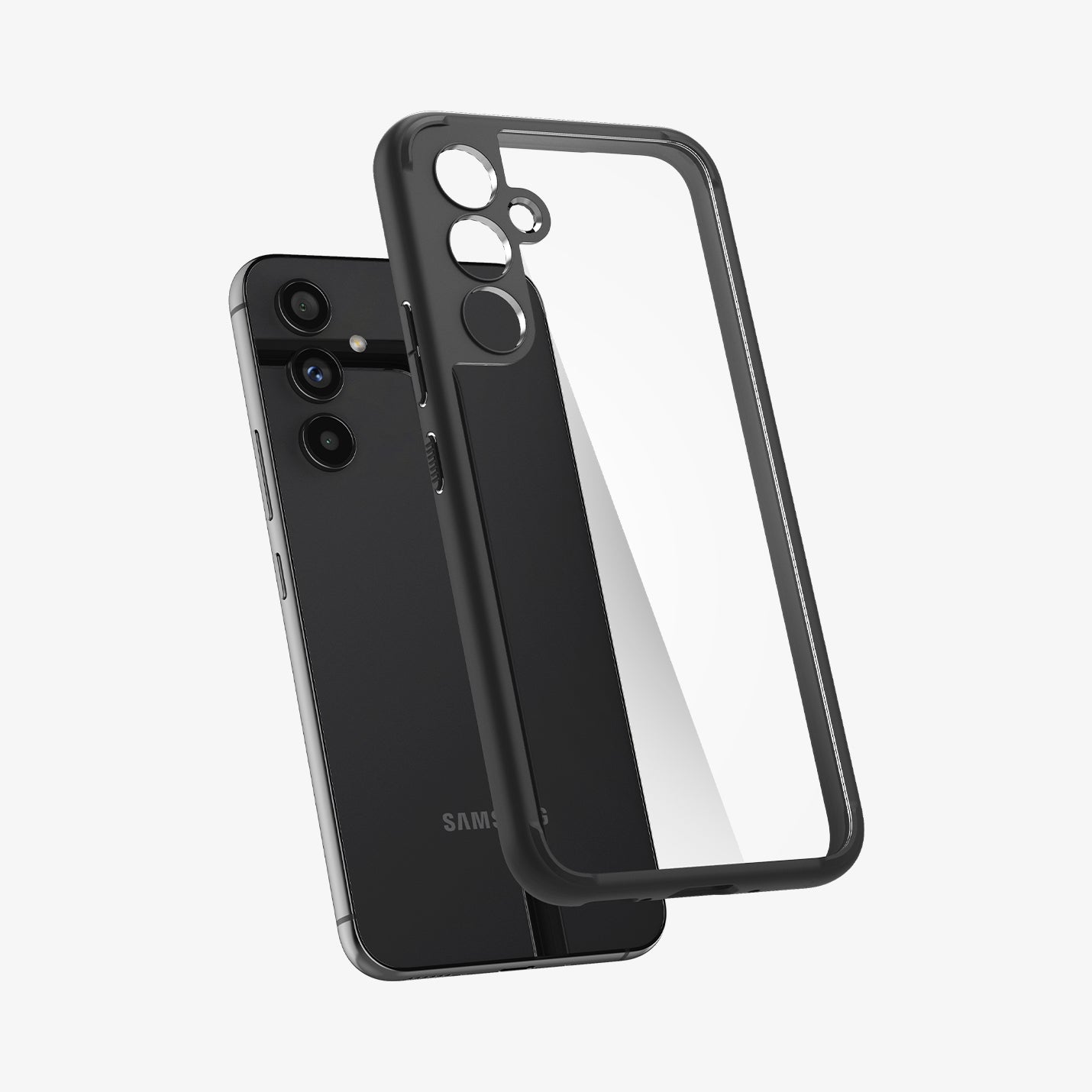 ACS05887 - Galaxy A54 5G Case Ultra Hybrid in Matte Black showing the dark colored tpu back case frame hovering in front of a device