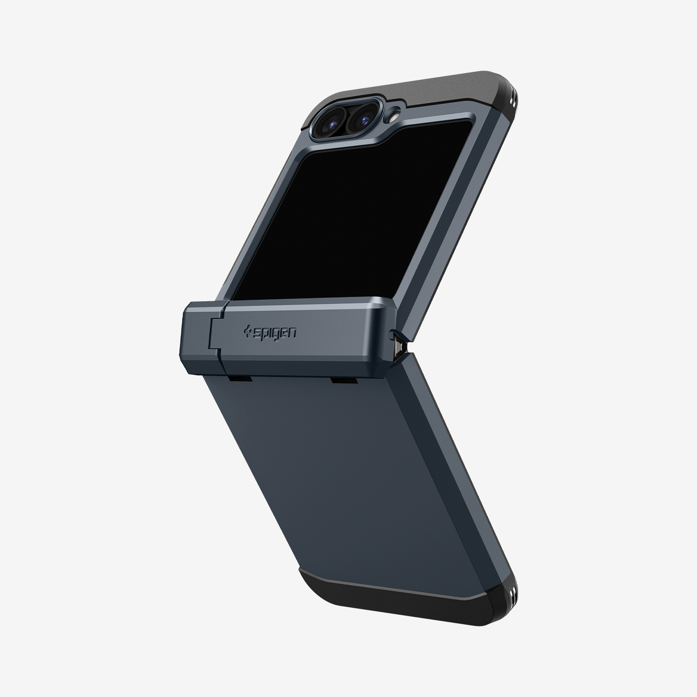 ACS08292 - Galaxy Z Flip 6 Case Tough Armor Pro in Metal Slate showing the back, partial side half folded