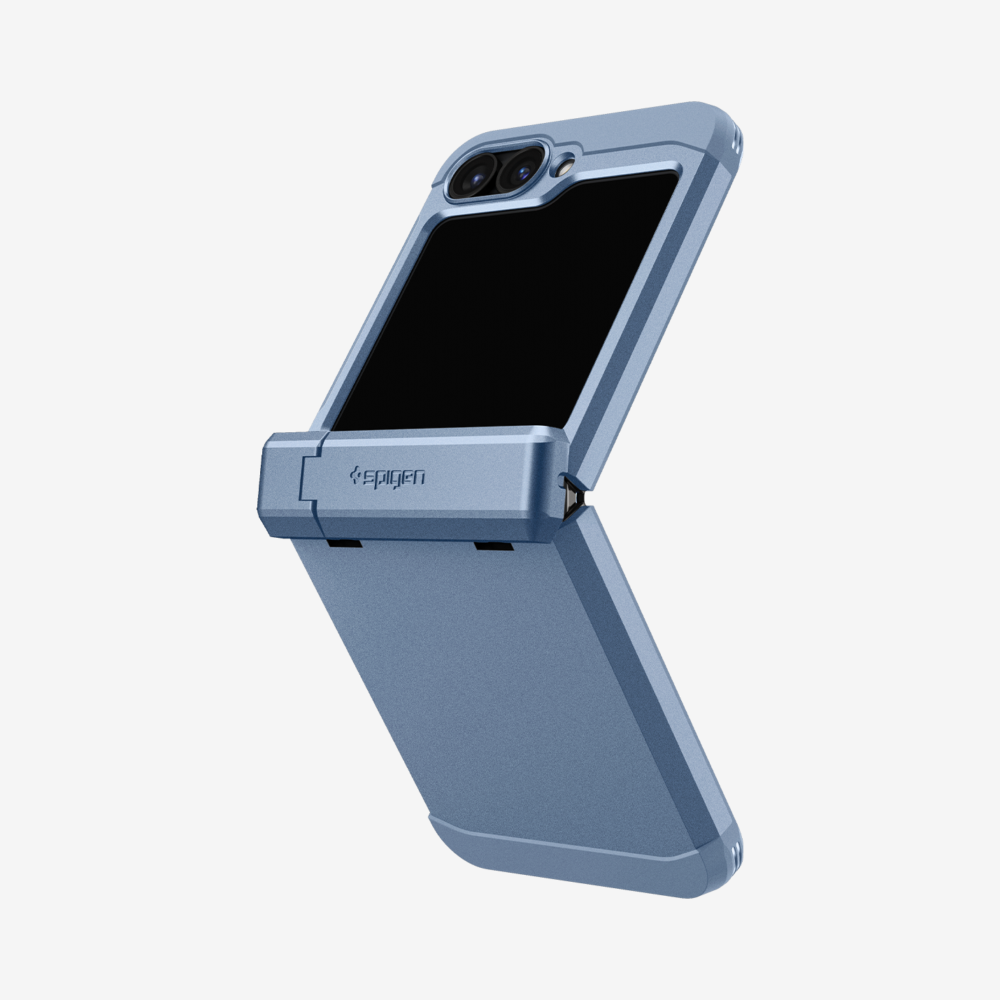 ACS08361 - Galaxy Z Flip 6 Case Tough Armor Pro in Sierra Blue showing the back, partial side half folded