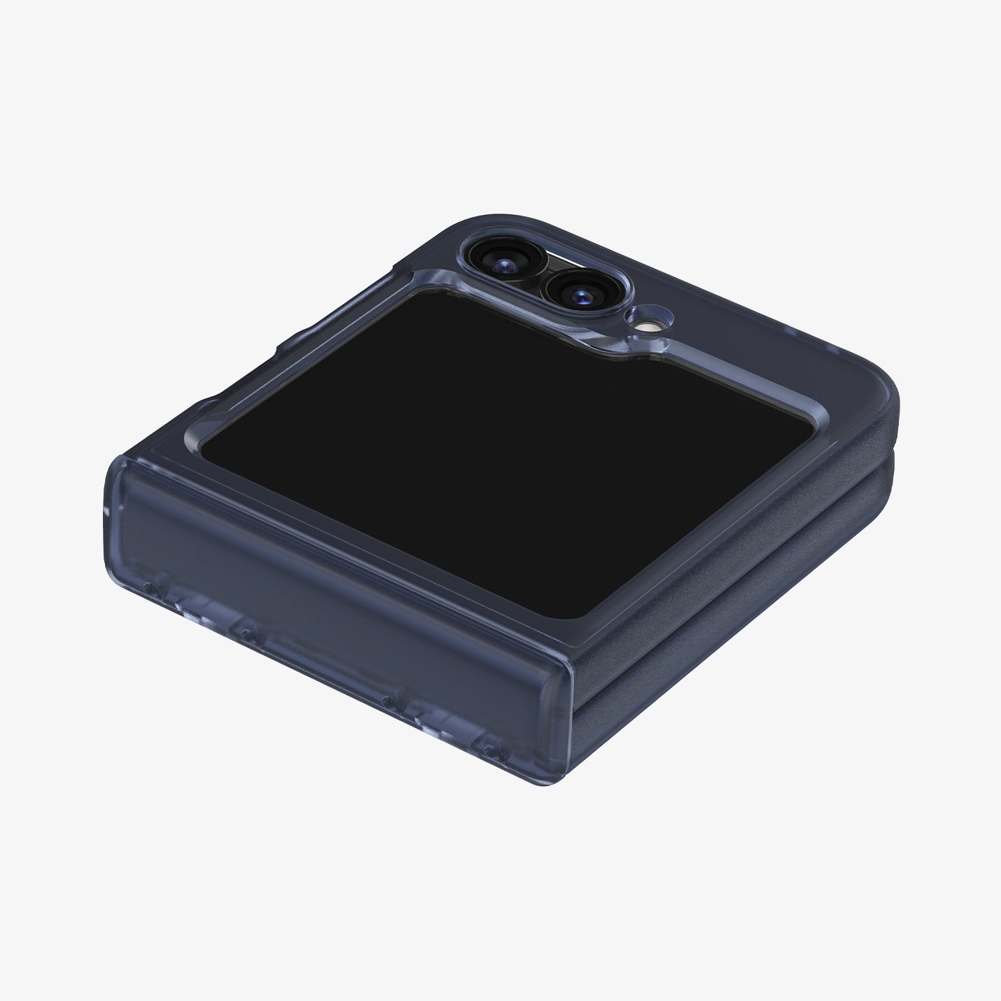 ACS08288 - Galaxy Z Flip 6 Case Ultra Hybrid Pro in Frost Navy Blue showing the back folded, hinge and sides