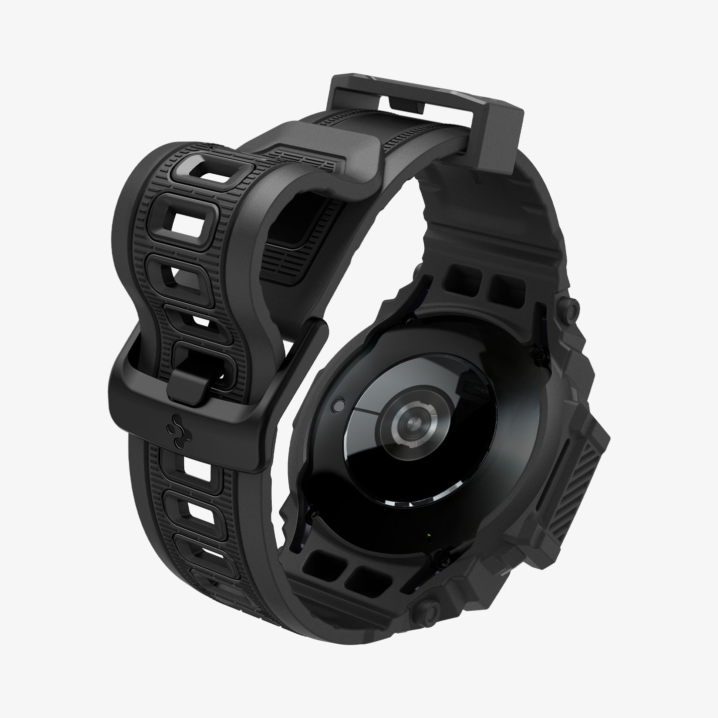 ACS08336 - Galaxy Watch 7 (40mm) Rugged Armor Pro in Matte Black showing the back, partial inner side and bottom