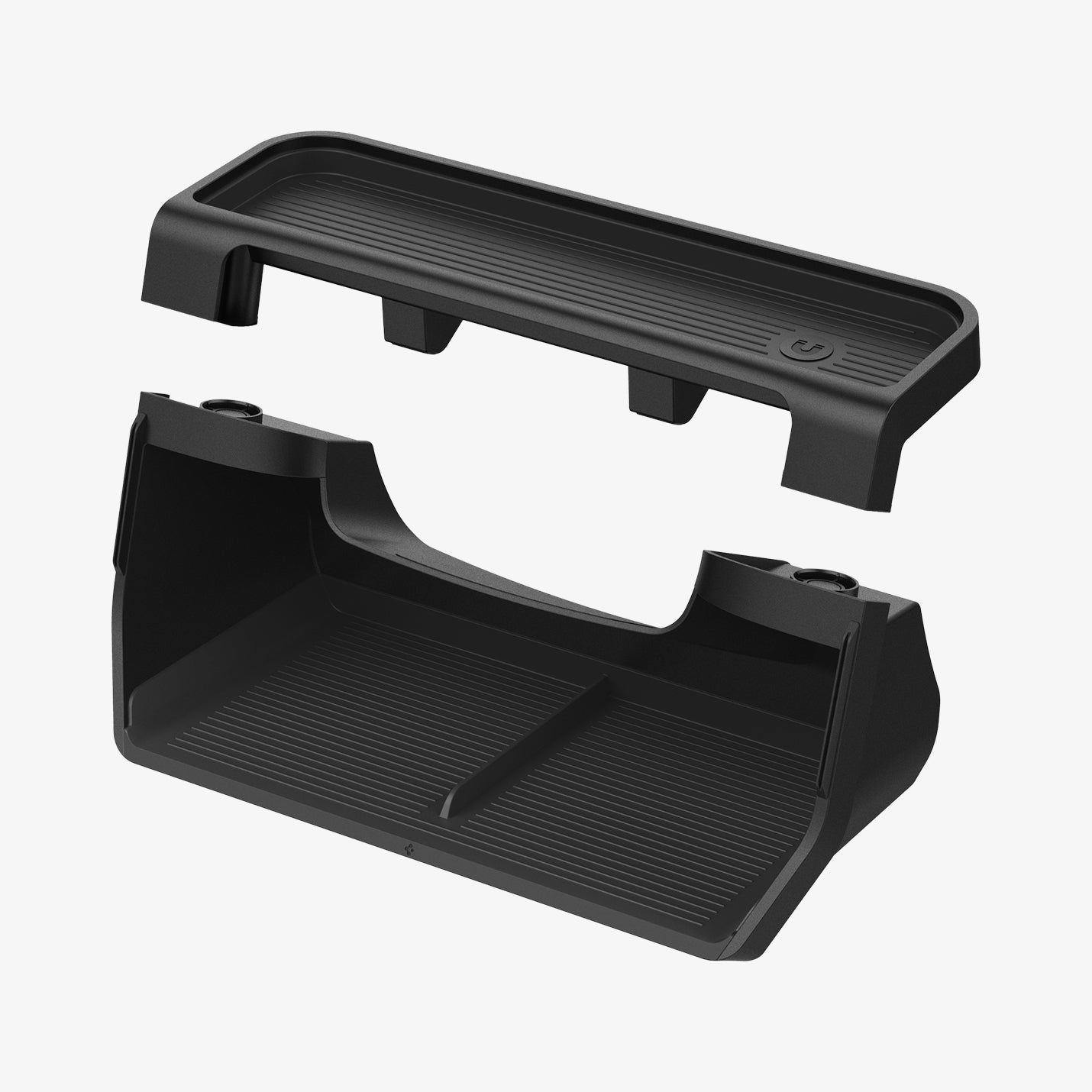 ACP08373 - Tesla Model 3 Highland Under Screen Organizer TO227H in Black showing the 2 parts detached, top and inner bottom