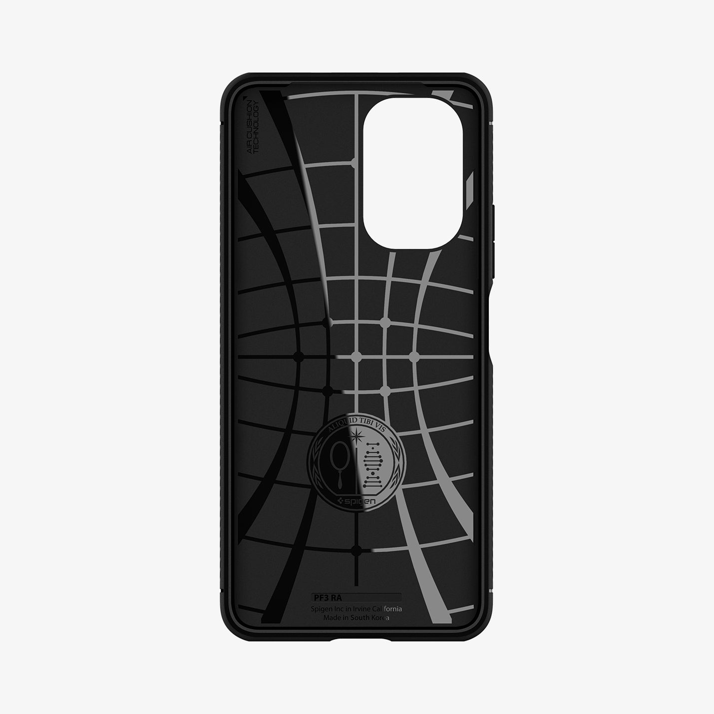 ACS03006 - Xiaomi POCO F3 Rugged Armor Case in Matte Black showing the inner case with spider web  pattern