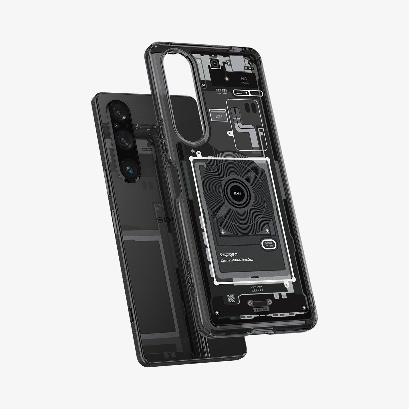 ACS06205 - Sony Xperia 1 V Case Ultra Hybrid Zero One showing the back with case hovering away from the device