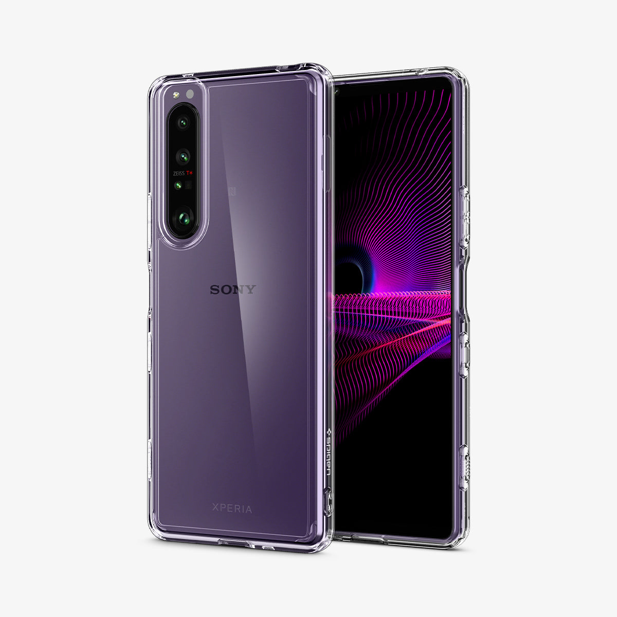 ACS03131 - Sony Xperia 1 III Case Ultra Hybrid in crystal clear showing the back and front