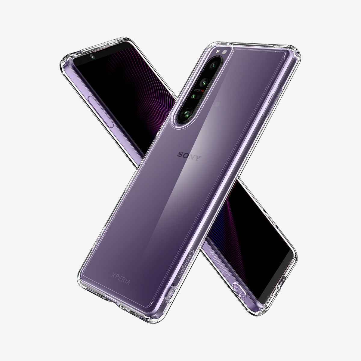 ACS03131 - Sony Xperia 1 III Case Ultra Hybrid in crystal clear showing the back, front and sides