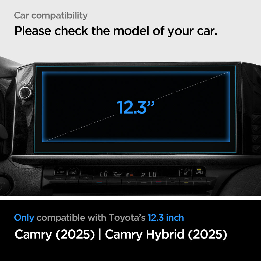 AGL08820 - Toyota Camry 12.3-inch (2025) Screen Protector GLAS.tR SLIM showing the car compatibility, only compatible with Toyota's 12.3 inch Camry (2025) | Camry Hybrid (2025)