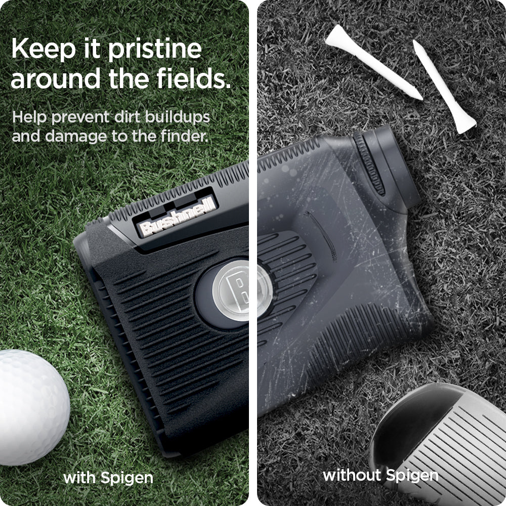 AHP02927 - Bushnell Pro XE Rangefinder Case in black showing keeping it pristine around the fields, help prevent dirt buildup and damage to the finder