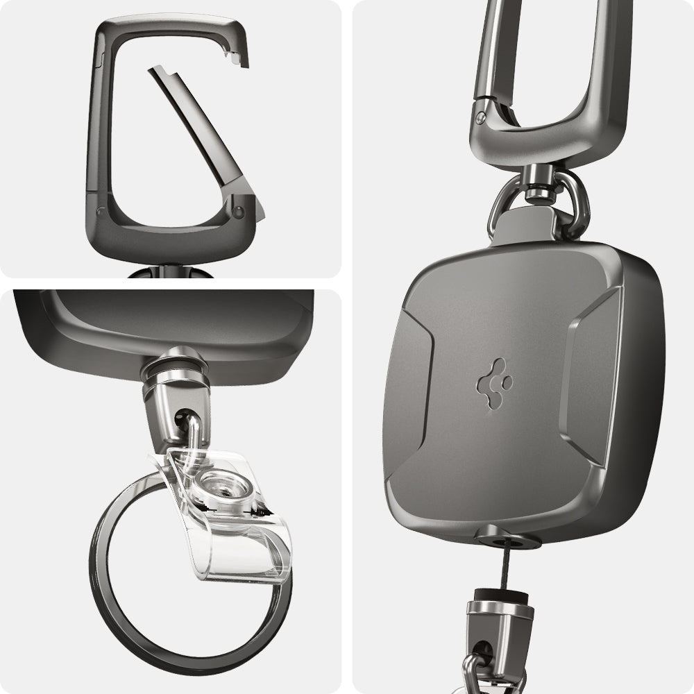 AHP03019 - Carabiner Reel Clip in black showing the different angles