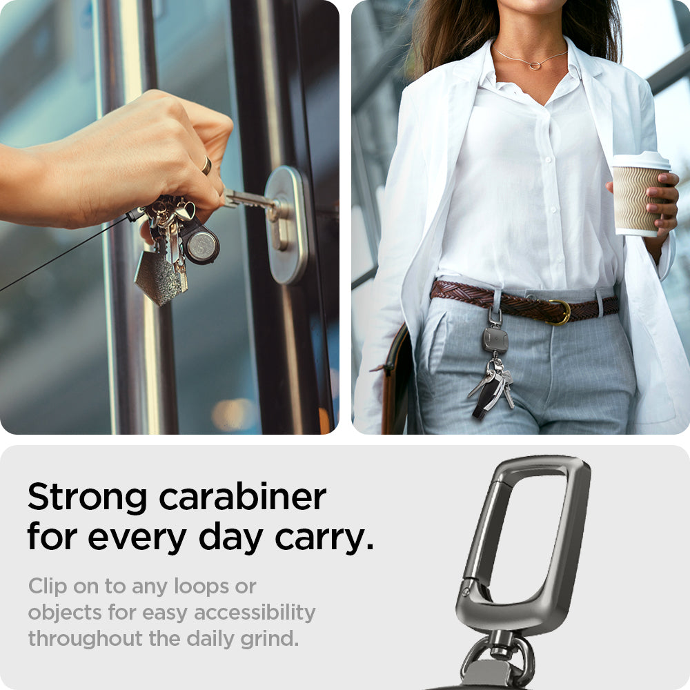 AHP03019 - Carabiner Reel Clip in black showing the strong carabiner for every day carry, clip on to any loops or objects for easy accessibility throughout the daily grind