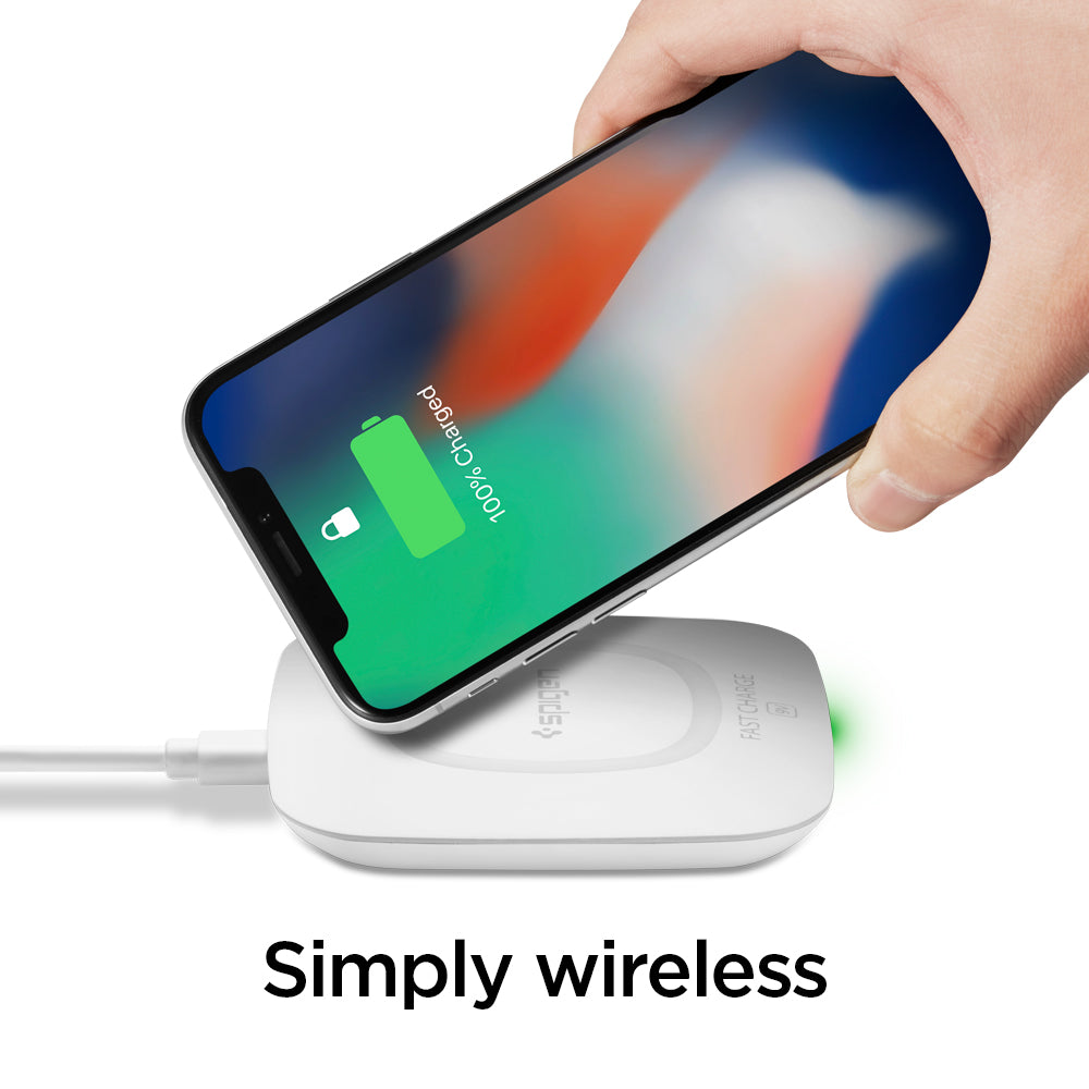 000CH22588 - Essential® 10W Wireless Charger F301W in White showing the simple wireless