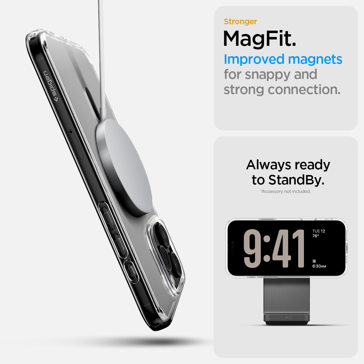 ACS08513 - iPhone 16 Pro Case Ultra Hybrid T (MagFit + Camera Control) in Graphite showing the stronger MagFit, improved magnets, for snappy and strong connection, always ready to standby