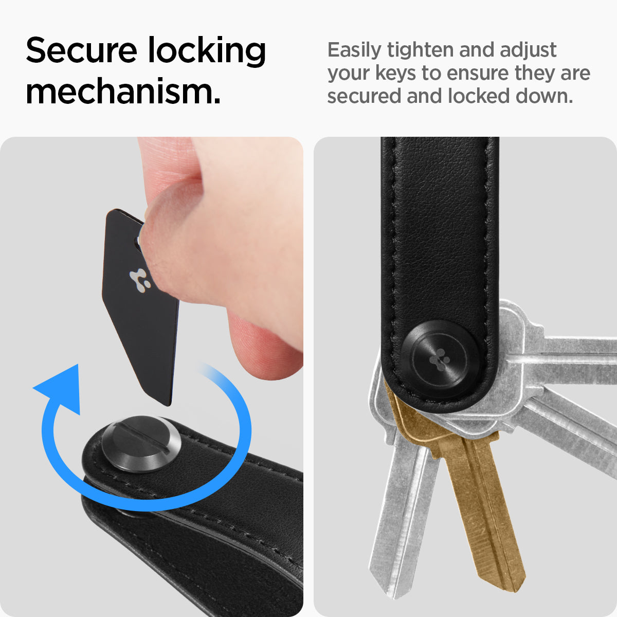 AHP03647 - Valentinus Key Holder in black showing the secure locking mechanism, easily tighten and adjust your keys to ensure they are secure and locked down