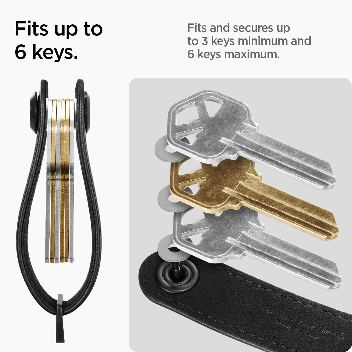 AHP03647 - Valentinus Key Holder in black showing the fits up to 6 keys, fits and secures up to 3 keys minimum and 6 keys maximum