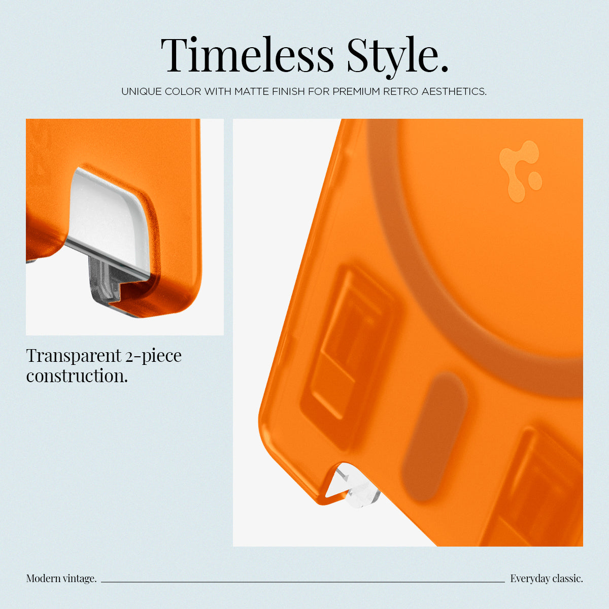 AFA08574 - MagSafe Card Holder Classic C1 (MagFit) in Tangerine showing the timeless style, unique color with matte finish for premium retro aesthetics, built with 2 transparent 2-piece construction