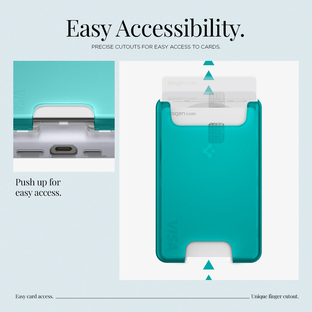 AFA07397 - MagSafe Card Holder Classic C1 (MagFit) in Bondi Blue showing the easy accessibility, precise cutouts for easy access to cards, push up for easy access