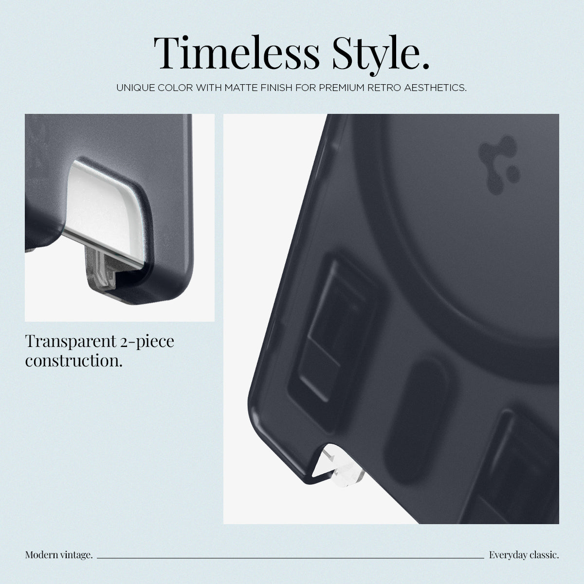 AFA07398 - MagSafe Card Holder Classic C1 (MagFit) in Graphite showing the timeless style, unique color with matte finish for premium retro aesthetics, transparent 2 - piece construction