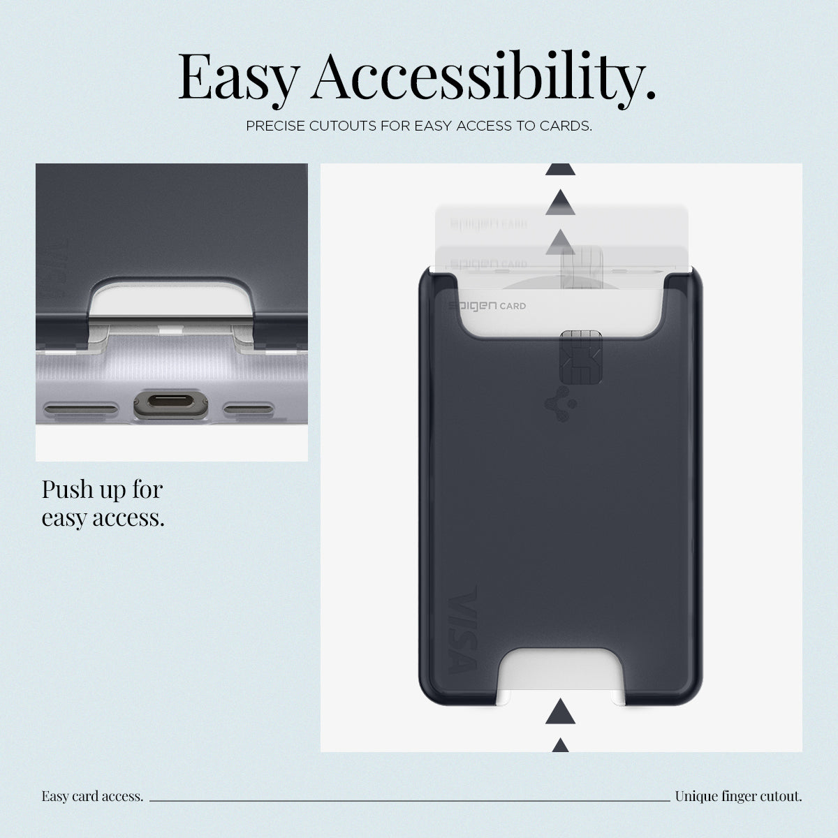 AFA07398 - MagSafe Card Holder Classic C1 (MagFit) in Graphite showing the easy accessibility, precise cutouts for easy access to cards, push up for easy access