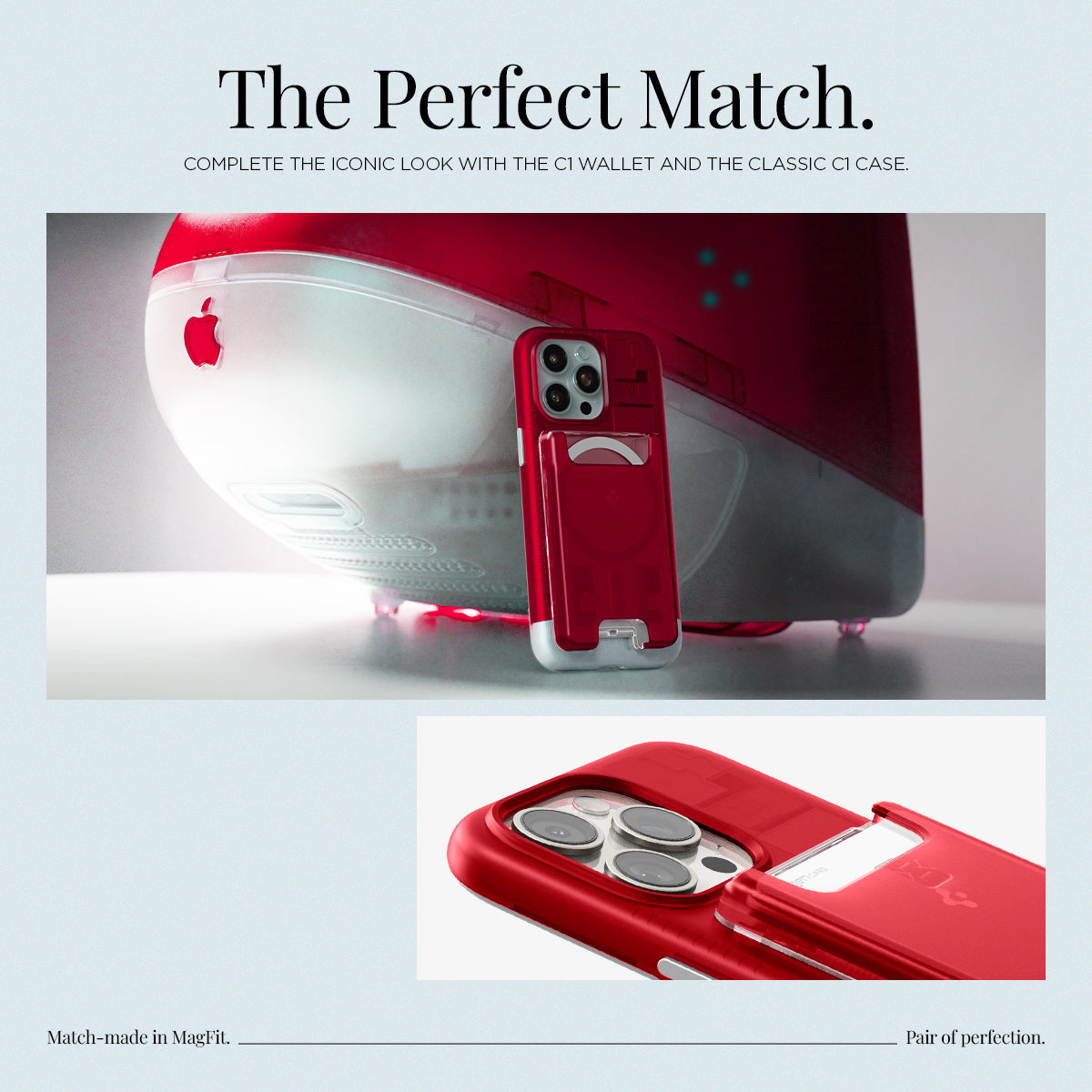 AFA07399 - MagSafe Card Holder Classic C1 (MagFit) in Ruby showing the perfect match, complete the iconic look with the C1 wallet and the classic C1 case