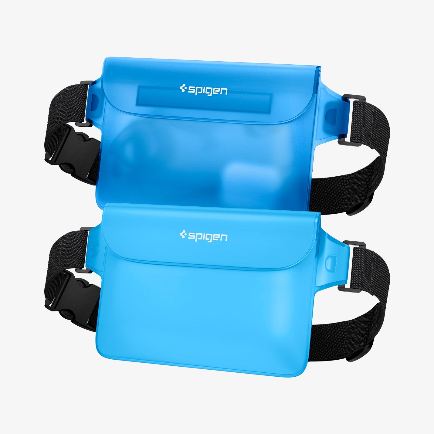 AMP06020 - AquaShield Waterproof Waist Bag (2 Pack) A620 in Sea Blue showing the front of two variation, the translucent and the opaque type