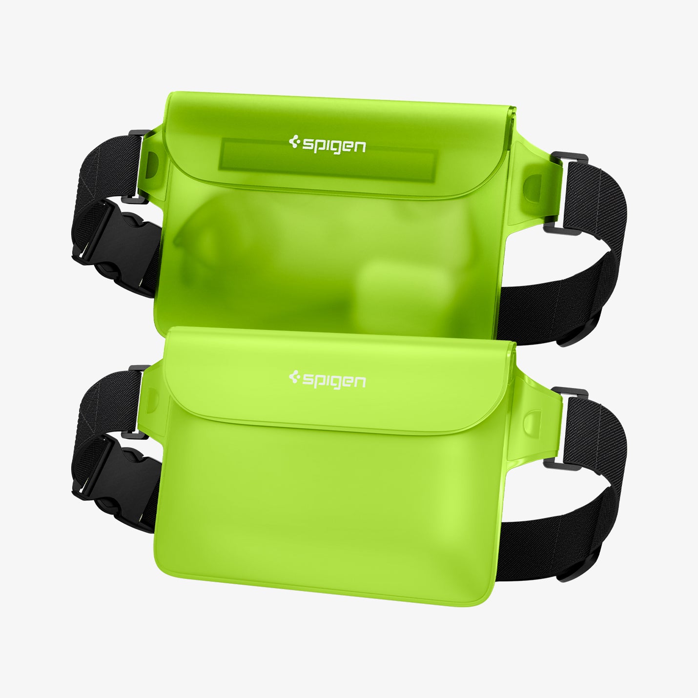 AMP06023 - AquaShield Waterproof Waist Bag (2 Pack) A620 in Cactus Green showing the front of two variation, the translucent and the opaque type