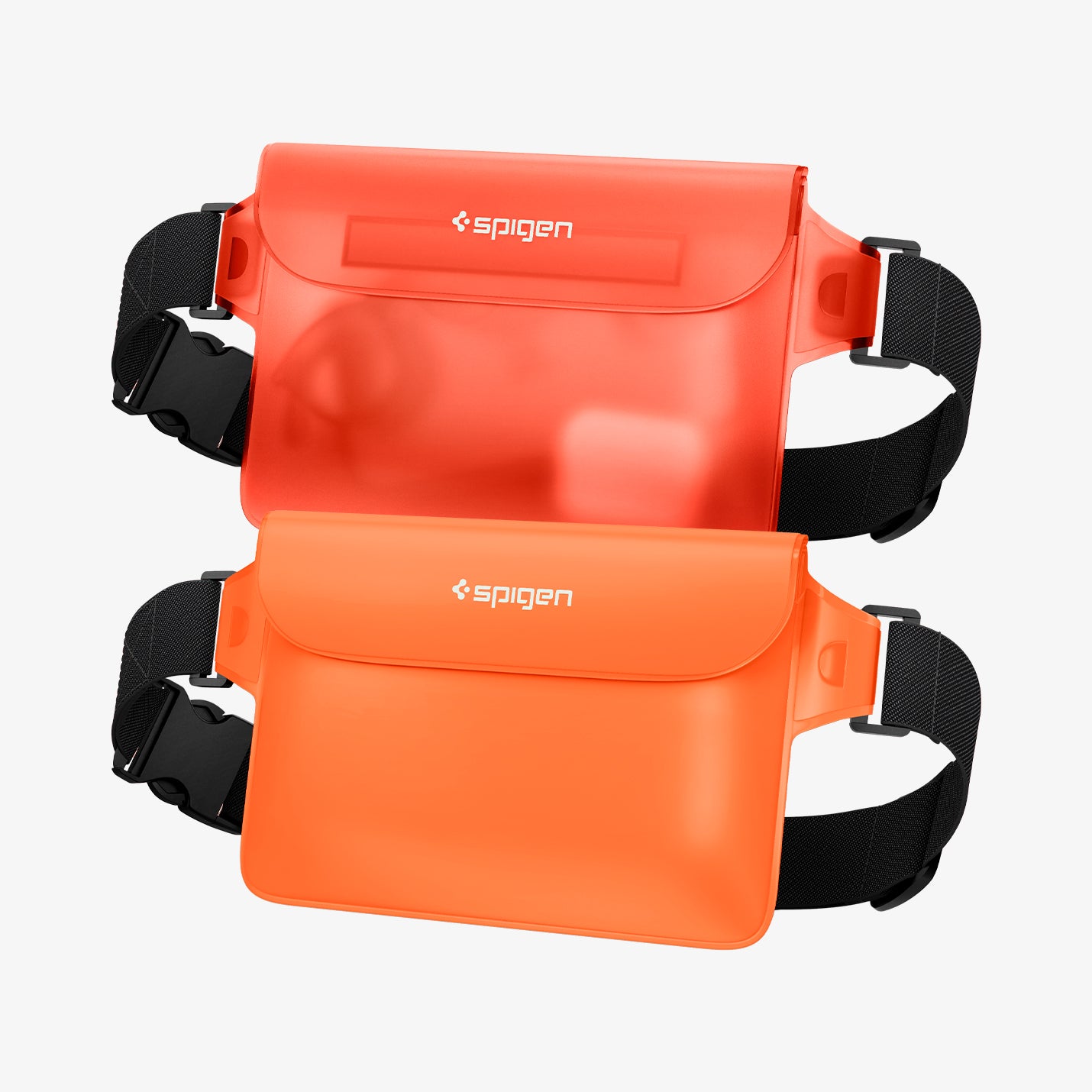 AMP06021 - AquaShield Waterproof Waist Bag (2 Pack) A620 in Sunset Orange showing the front of two variation, the translucent and the opaque type