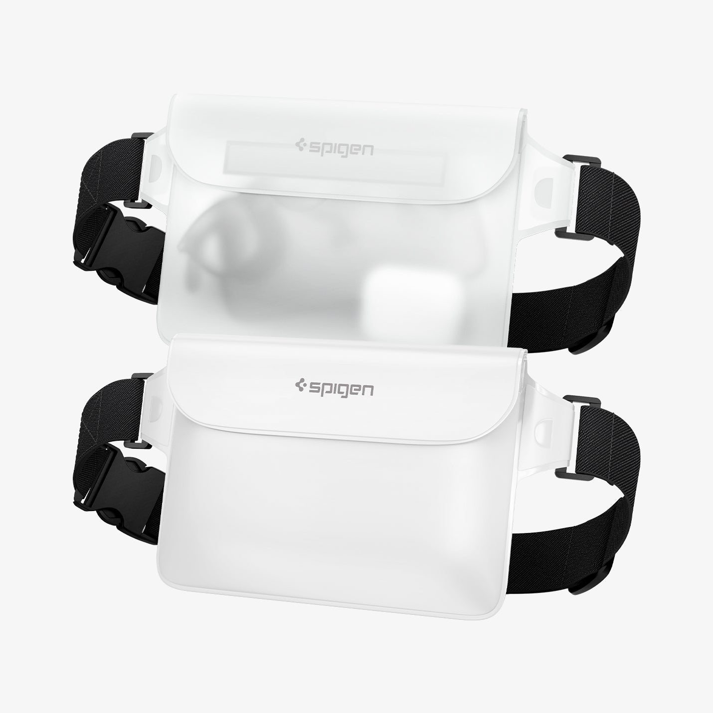 AMP06022 - AquaShield Waterproof Waist Bag (2 Pack) A620 in Snow White showing the front of two variation, the translucent and the opaque type