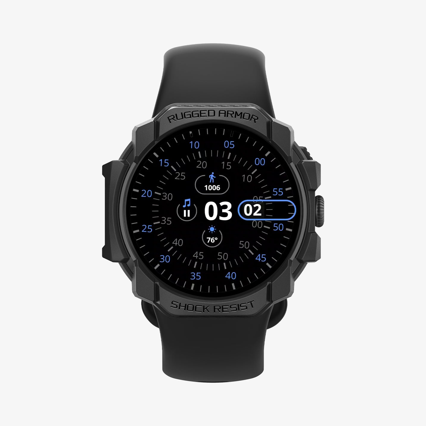 ACS07597 - Pixel Watch 3 (45mm) Rugged Armor in Matte Black showing the front and partial sides