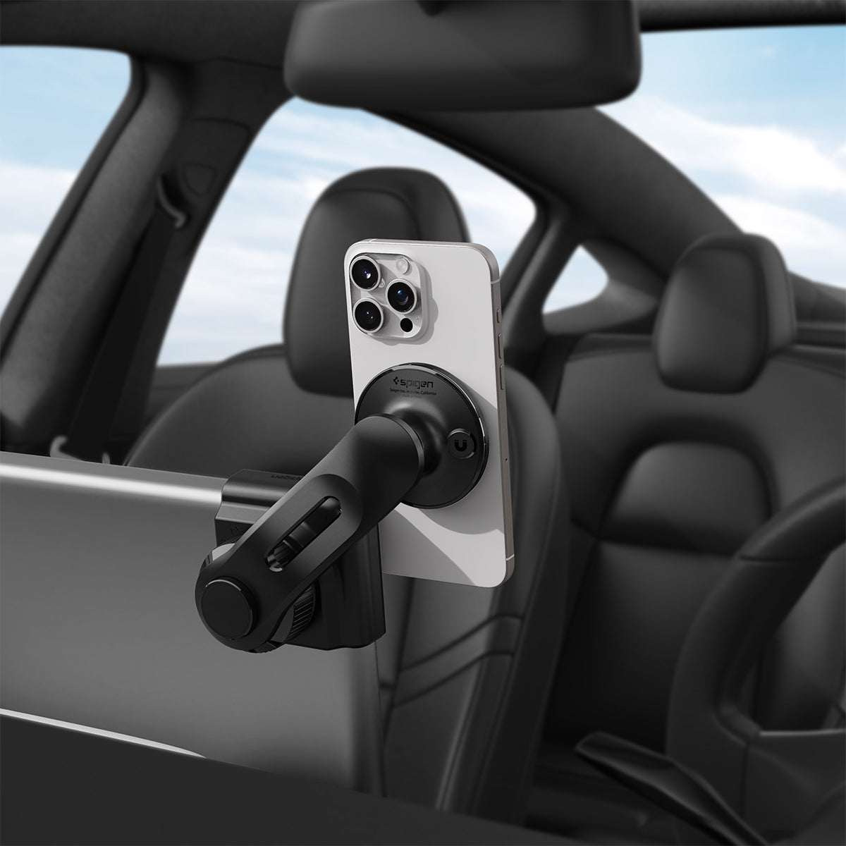 ACP07869 - Tesla Models OneTap Screen Car Mount ITLST90 (MagFit) in Black showing the back with device attached