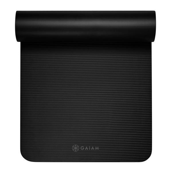 Gaiam Fitness Mat (10mm) Black rolled